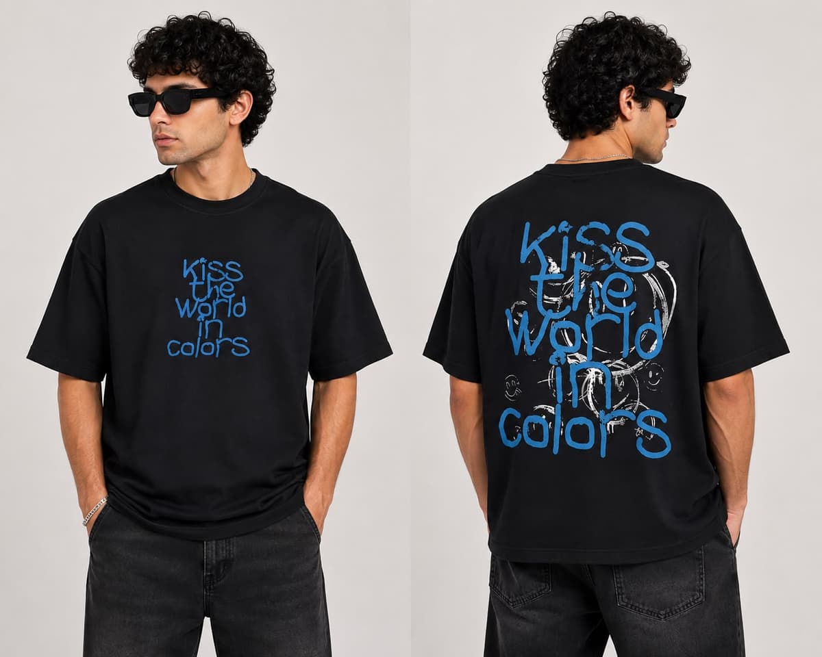 Kiss the World Oversized Graphic T-Shirt – Black